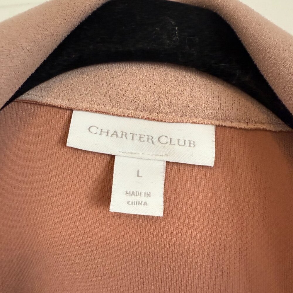 FAUX SUEDE dusty rose pink long open front blazer women's L - Picture 3 of 9